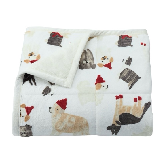 Cuddl Duds Bedding Nwt Cuddl Duds Plush Faux Fur Throw Blanket Winter Dogs Print 5x 60 Ivory